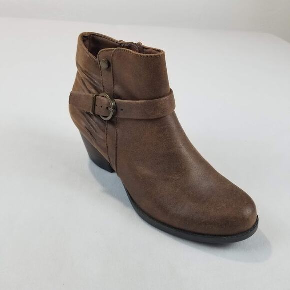 Baretraps Rudelle Ankle Boots Womens 8.5 Brown Faux Leather Zip Buckle Heel NEW - Picture 1 of 10